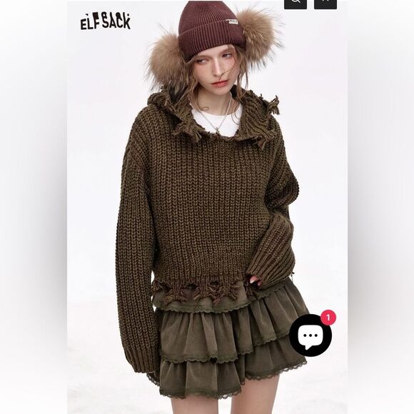 Elf Sack Hooded Sweater Red & Brown Medium - Picture 6 of 7